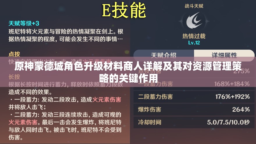 原神蒙德城角色升级材料商人详解及其对资源管理策略的关键作用