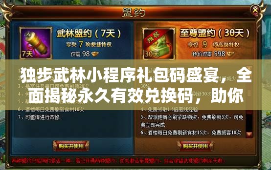 独步武林小程序礼包码盛宴，全面揭秘永久有效兑换码，助你称霸武林