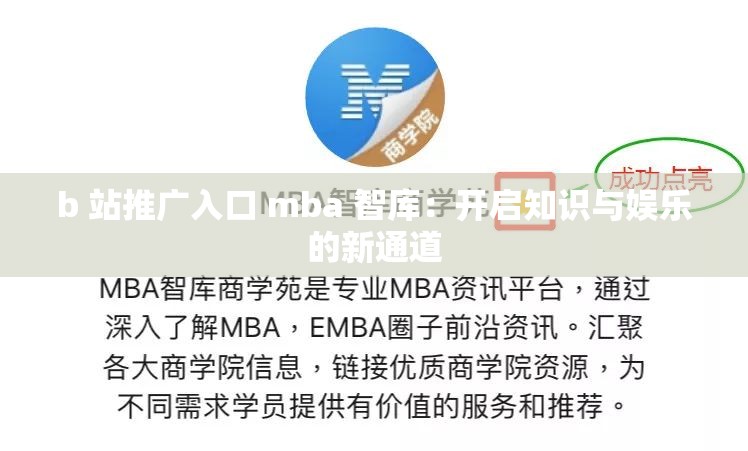 b 站推广入口 mba 智库：开启知识与娱乐的新通道