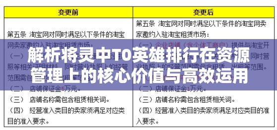 解析将灵中T0英雄排行在资源管理上的核心价值与高效运用实战策略