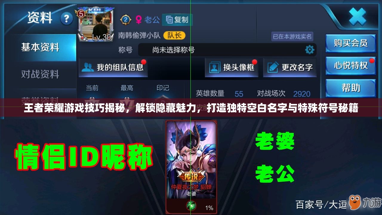 王者荣耀游戏技巧揭秘，解锁隐藏魅力，打造独特空白名字与特殊符号秘籍