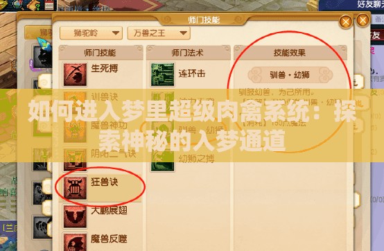 如何进入梦里超级肉禽系统：探索神秘的入梦通道