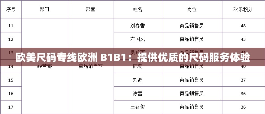 欧美尺码专线欧洲 B1B1：提供优质的尺码服务体验