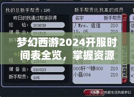 梦幻西游2024开服时间表全览，掌握资源管理技巧，实现高效利用与最大化游戏价值