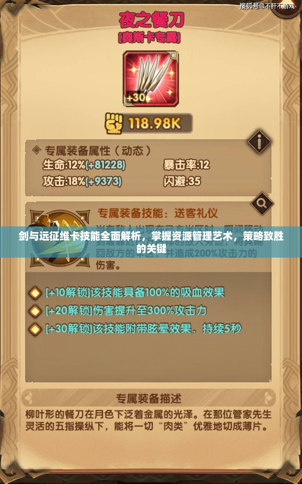 剑与远征维卡技能全面解析，掌握资源管理艺术，策略致胜的关键