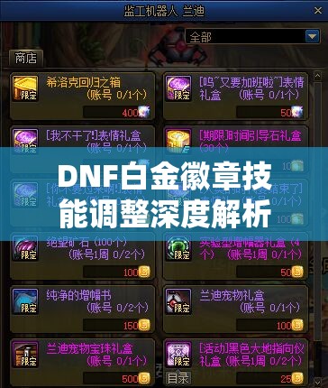 DNF白金徽章技能调整深度解析与实战应用，助你打造个性化专属战斗神器
