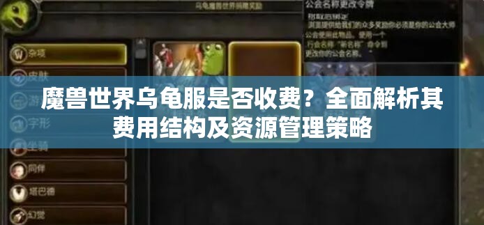 魔兽世界乌龟服是否收费？全面解析其费用结构及资源管理策略