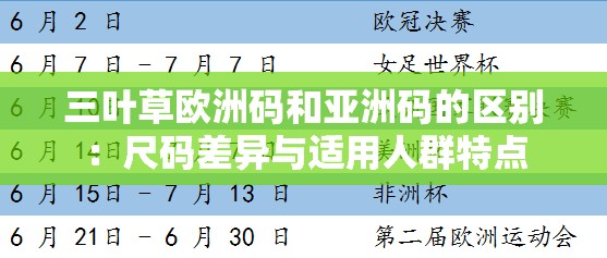 三叶草欧洲码和亚洲码的区别：尺码差异与适用人群特点