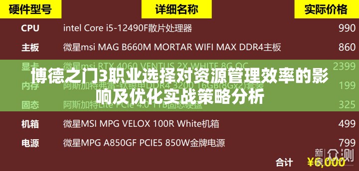 博德之门3职业选择对资源管理效率的影响及优化实战策略分析