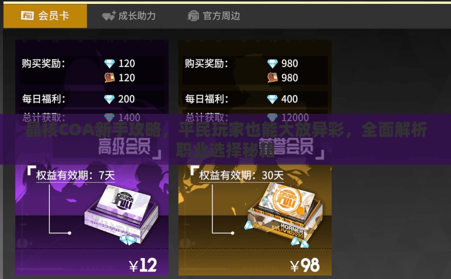 晶核COA新手攻略，平民玩家也能大放异彩，全面解析职业选择秘籍
