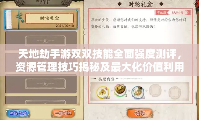 天地劫手游双双技能全面强度测评，资源管理技巧揭秘及最大化价值利用策略