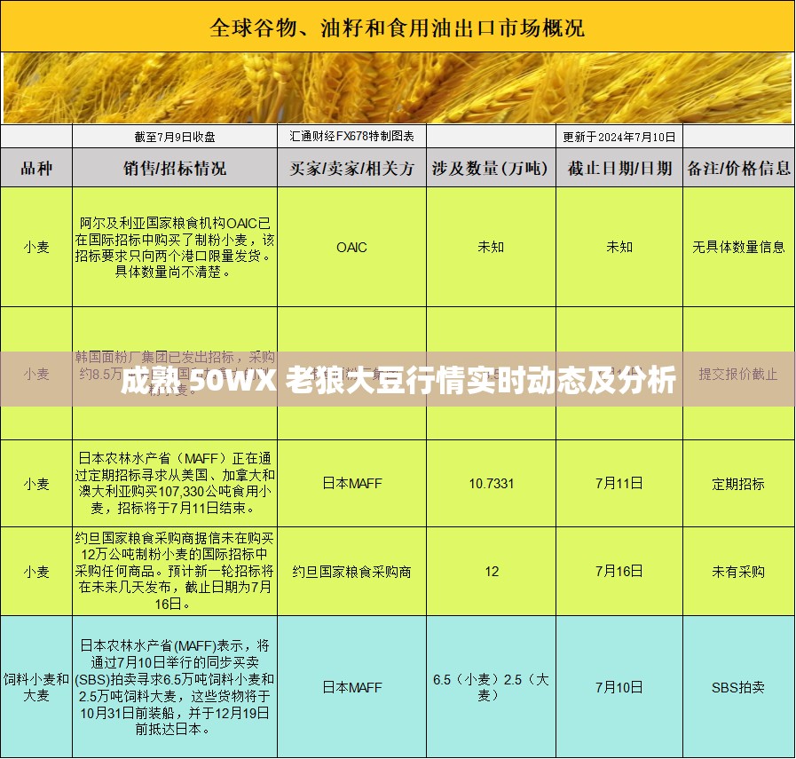 成熟 50WX 老狼大豆行情实时动态及分析