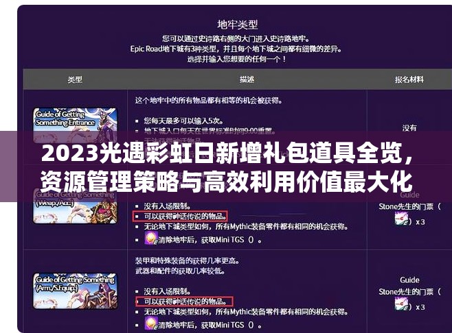 2023光遇彩虹日新增礼包道具全览，资源管理策略与高效利用价值最大化指南