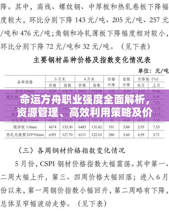 命运方舟职业强度全面解析，资源管理、高效利用策略及价值最大化排名