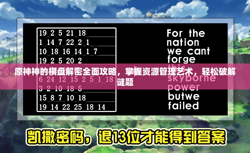 原神神的棋盘解密全面攻略，掌握资源管理艺术，轻松破解谜题