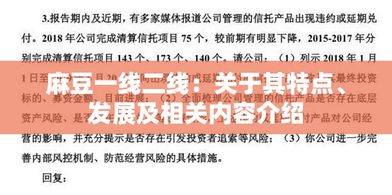 麻豆一线二线：关于其特点、发展及相关内容介绍