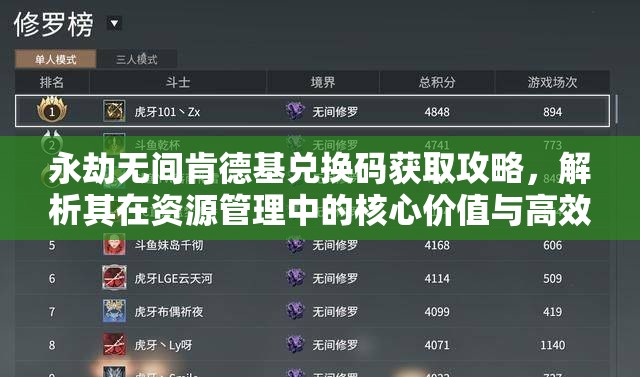 永劫无间肯德基兑换码获取攻略，解析其在资源管理中的核心价值与高效运用策略