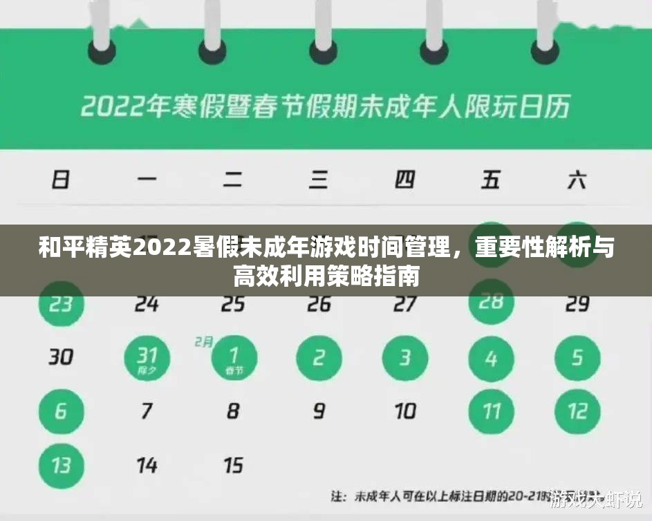 和平精英2022暑假未成年游戏时间管理，重要性解析与高效利用策略指南