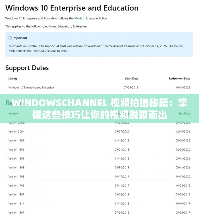 WINDOWSCHANNEL 视频拍摄秘籍：掌握这些技巧让你的视频脱颖而出