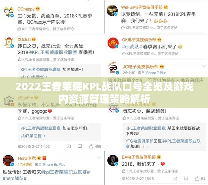 2022王者荣耀KPL战队口号全览及游戏内资源管理策略解析