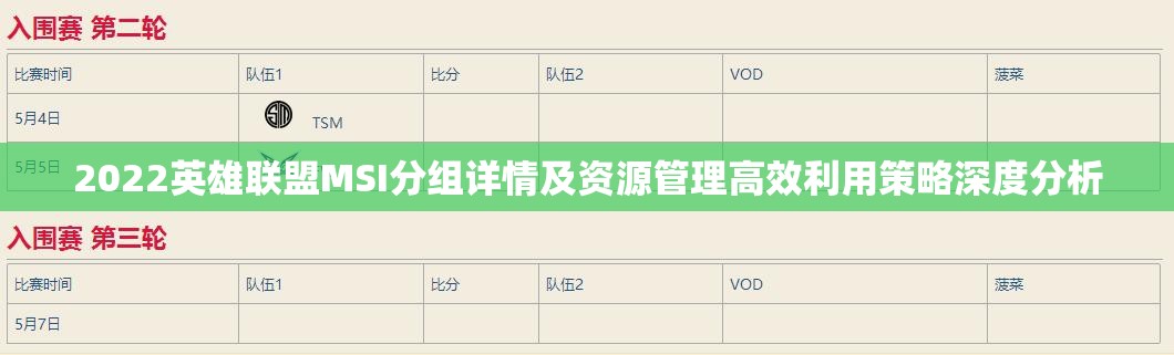 2022英雄联盟MSI分组详情及资源管理高效利用策略深度分析