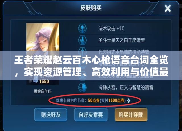 王者荣耀赵云百木心枪语音台词全览，实现资源管理、高效利用与价值最大化策略