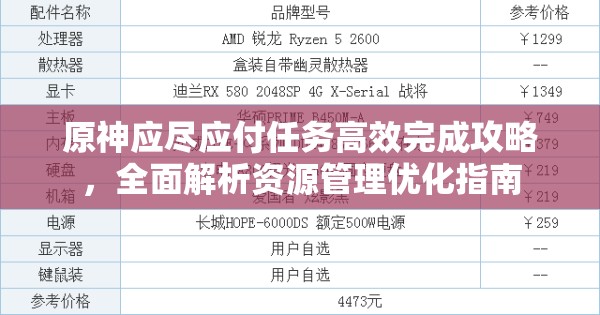 原神应尽应付任务高效完成攻略，全面解析资源管理优化指南