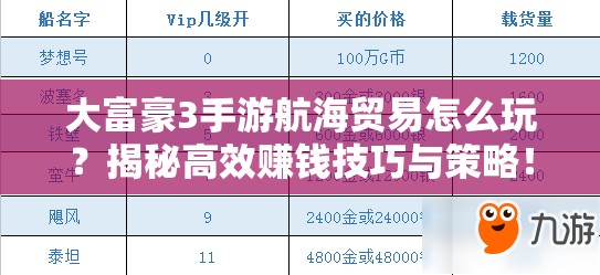 大富豪3手游航海贸易怎么玩？揭秘高效赚钱技巧与策略！