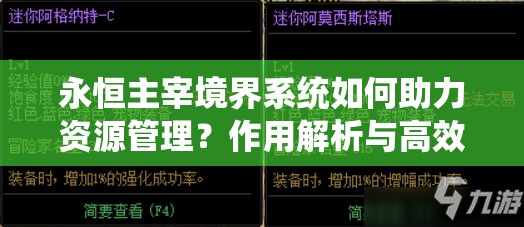 永恒主宰境界系统如何助力资源管理？作用解析与高效运用策略揭秘