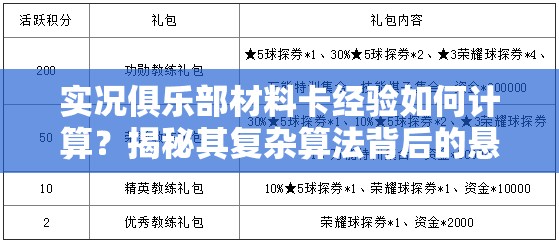 实况俱乐部材料卡经验如何计算？揭秘其复杂算法背后的悬念