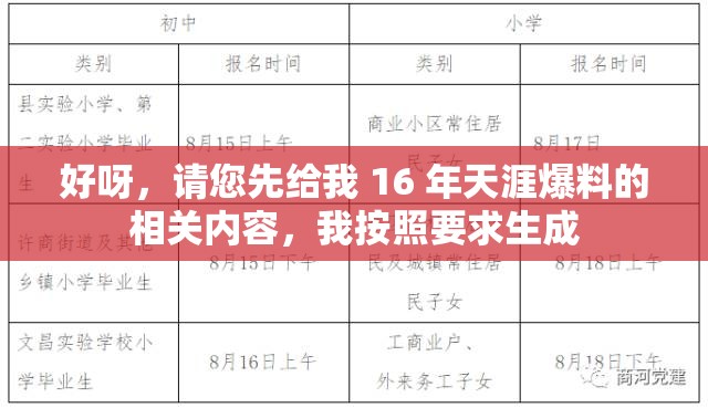 好呀，请您先给我 16 年天涯爆料的相关内容，我按照要求生成