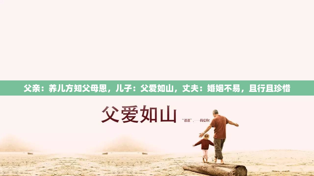 父亲：养儿方知父母恩，儿子：父爱如山，丈夫：婚姻不易，且行且珍惜