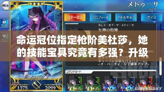 命运冠位指定枪阶美杜莎，她的技能宝具究竟有多强？升级素材全攻略揭秘！