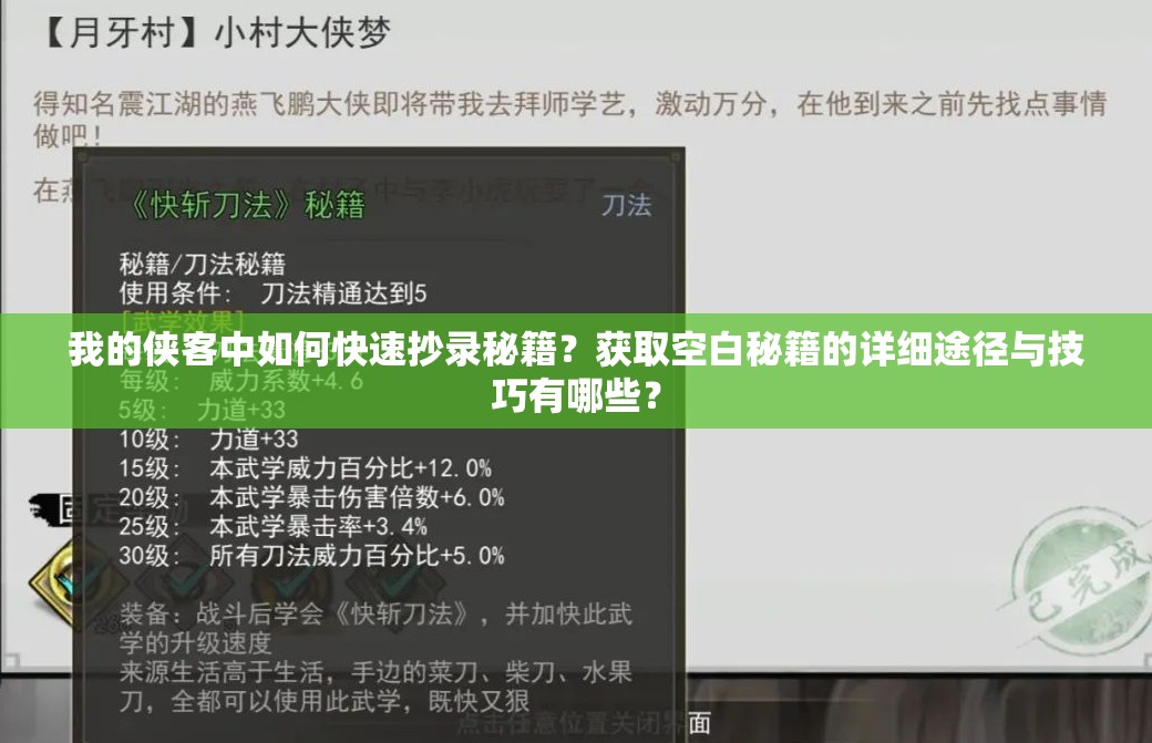 我的侠客中如何快速抄录秘籍？获取空白秘籍的详细途径与技巧有哪些？